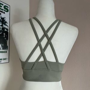 Lululemon Womens Sz 6 Energy Bra High Neck Long Line Rib Green Fern